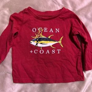 Ocean + Coast Kids Long Sleeve Red Tee with Fish Graphic
